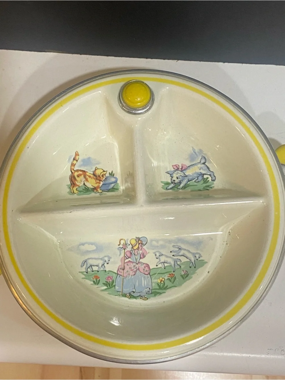 Vintage 1940s Bartsch Chicago Ceramic Baby Warming Dish Little Bo Peep
